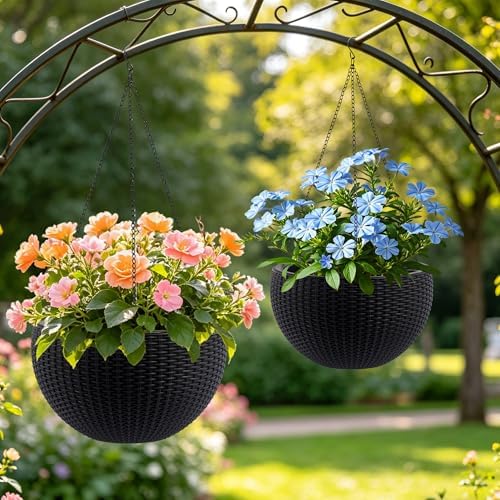 13.4 inch Self-Watering Hanging Planters, 13.4 Inch, Black, 2 by Noeko