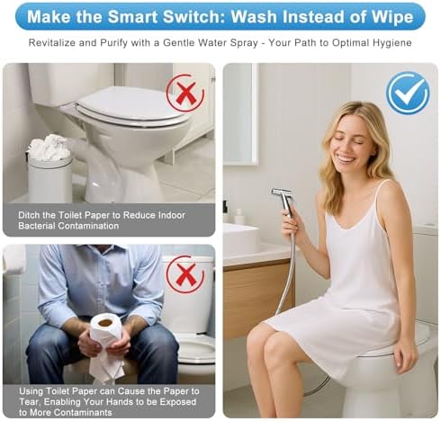 Handheld Toilet Bidet Sprayer 2 Pack, Water Pressure Adjustable Sprayer with Hose and 7/8 "T-Valve, Jet Spray and Soft Spray, for Toilet, Bidet, Shower etc., Stainless Steel, Silver - Image 6