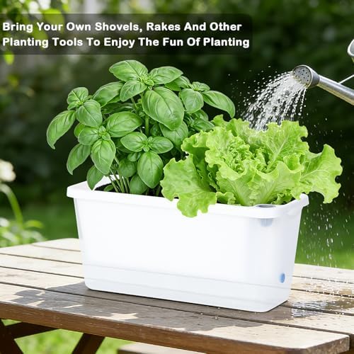 Oliz Window Box Planter 4 Packs, 14 Inches Rectangle Flower Pots with Breathable Drainage Holes, Pots for Vegetables, Herbs, Flowers, Garden Windowsill Balcony (Translucent White) - Image 5