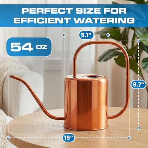 Plexon Rose Gold Metal Watering Can Indoor Plants, 54 oz Stainless Steel Long Spout Watering Can Outdoor House Plant Flower, Garden - Image 6