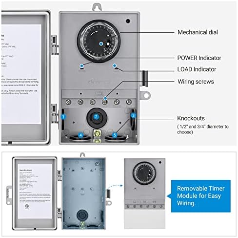 DEWENWILS Pool Pump Timer, Mechanical Timer Box Outdoor - 2HP 40A 120V-277V - Image 3
