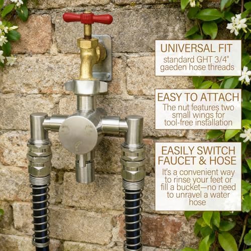 G-Sunny Stainless Steel Multi-Function Outdoor Faucet with Dual Garden Hose Adapter, Heavy Duty Outdoor Water Splitter with Extra Tap for Hand Washing, Bucket Filling (Dual Hose) - Image 4