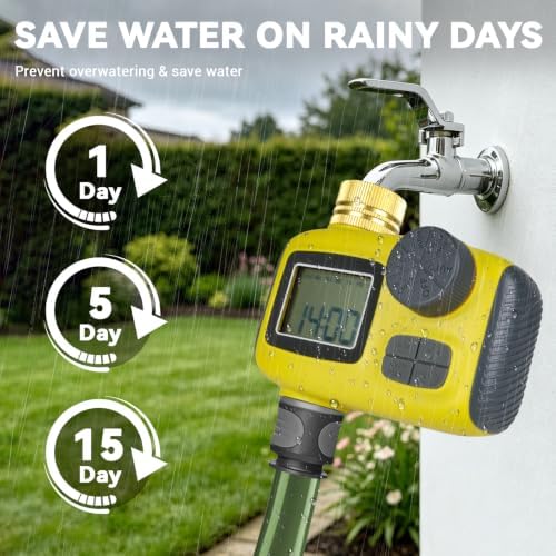Watering Timers with Brass Inlet, Programmable Hose Timer for Garden Soaker Hose, Sprinkler Timer with Rain Delay/Manual Watering System, Digital Drip Irrigation for Yard, Lawn - Image 4