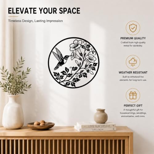Hummingbird Flowers Wings Petals Metal Wall Art as Home Decor Accent Bold - Image 3