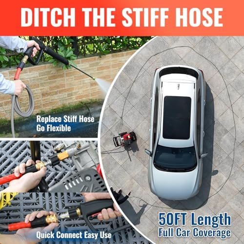 YAMATIC Flexible Pressure Washer Hose 50 FT 1/4", M22-14mm Females - Image 3
