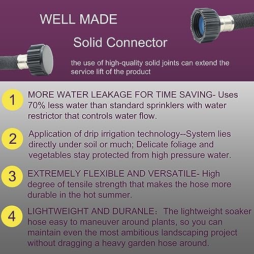 Soaker Hose 75ft - 5/8 Round Rubber Garden Soaker Hoses, Heavy Duty Irrigation Drip Hose, Water Seeper Soaking Hose for Gardens, Flower Beds And Lawn Yard - Image 3