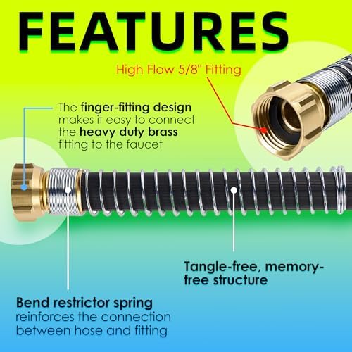 5/8 IN. × 25FT. Heavy Duty Rubber Garden Hose, High Flow 5/8" I.D. Brass Fitting No Memory Durable Heavy Duty Water Hose for Watering, Irrigation, Water Transfer Pump - Image 3