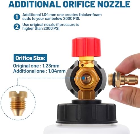 DUSICHIN Foam Cannon Short Pressure Washer Gun 1/4 Inch Quick Connector,Car Wash Foam Gun with 5 Pressure Washer Nozzle Tips 3/8'' Swivel Quick Connector,Additional Orifice Nozzle 1.04mm Car Washing - Image 4