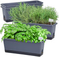 Window Box Planter 4 Packs, 17 Inches Rectangle Flower Pots with Drainage Holes & Trays, Pots for Vegetables, Herbs, Flowers, Garden Windowsill Balcony (Grey, 17 * 5.1 * 6 inch) by Oliz