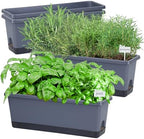 Window Box Planter 4 Packs, 17 Inches Rectangle Flower Pots with Drainage Holes & Trays, Pots for Vegetables, Herbs, Flowers, Garden Windowsill Balcony (Grey, 17 * 5.1 * 6 inch) by Oliz