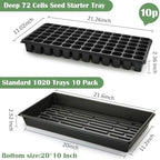 RooTrimmer 10 Pack 1020 Trays No Holes and 10 Pack 72 Cell Seed Starter Tray, 20" x 10" - Heavy Duty Reusable Plastic Seed Starter Kit for Microgreens, Seed Germination & Plant Propagation (10 Sets) - Image 2