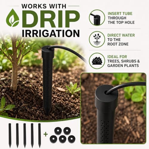 Junkin 5 Pack 14 Inch Large Deep Root Watering Stake, Black 5 - Image 3