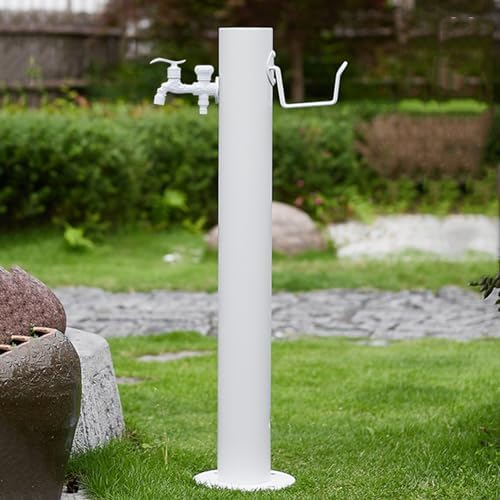 Outdoor 304 Stainless Steel Cylindrical Vertical Garden Water Column, Decorative Yard Hydrant Water Feature Fountain, Freestanding Garden Hose Holder with Full Copper Faucet,for Irrigation and Water by Unknown