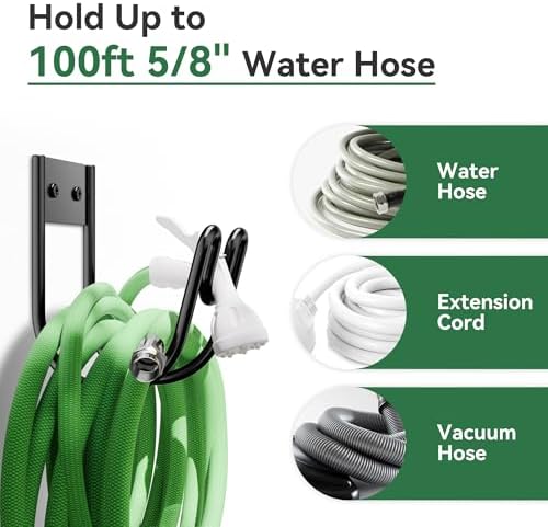 Black Metal Garden Hose Holder - Wall Mounted Water Hose Holder - Hose Hanger Heavy Duty for Water Hose Extension Cords Vacuum Hose (2 Pack) - Image 6
