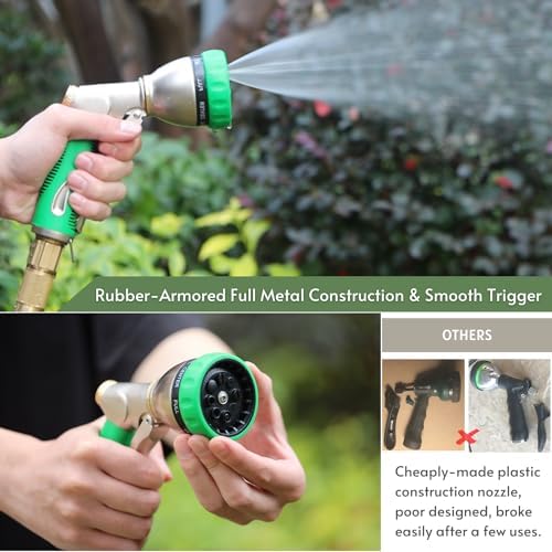 HOSUN Garden Hose Nozzle Sprayer Heavy Duty, 100% Metal Water Hose Nozzle with 8 Spray Patterns, High Pressure Hose Spray Nozzle with Non-Slip Grip for Watering Plant & Lawn, Washing Car & Pet, Green - Image 5