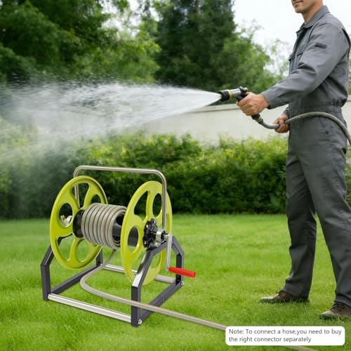 Garden Hose Reel, Heavy Duty Wall/Floor Mount Hose Holder for Outside Yard – Portable Water Hose Reel Cart, Holds 300 Ft of 0.55 Inch Hose, 23.2 x 15.4 x 19.7 Inch - Image 2