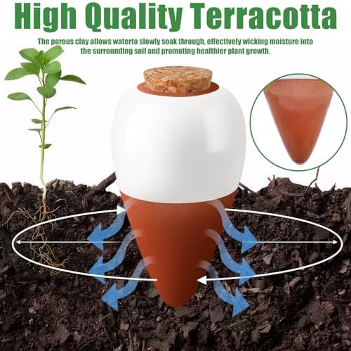 Terracotta Watering Spikes, 4 Pack Ollas Self Watering Globes - Image 3