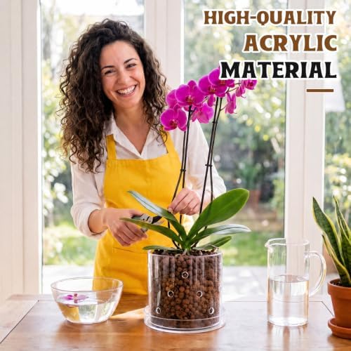 8 Inch Clear Acrylic Orchid Planter Pot with 360° Round Holes & Tray - Image 5