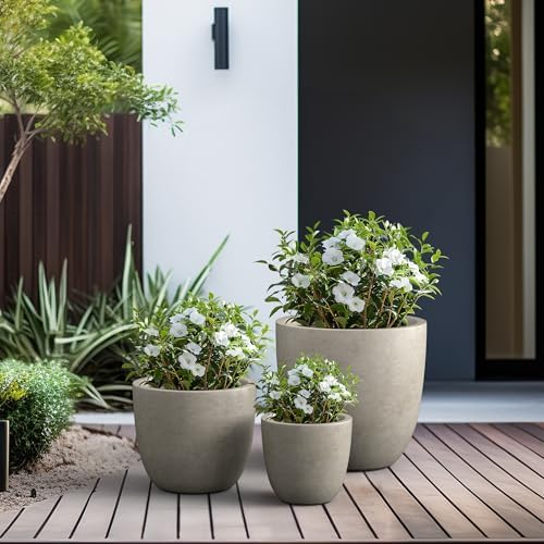 Kante Set of 3 Weathered Concrete Bowl Planters 18" 14" 10" Dia - Image 6