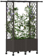 Mobile Raised Garden Bed with Trellis and Roof, Brown - Image 3