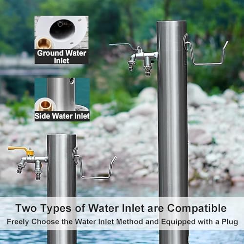 Stainless Steel Cylindrical Water Column, Freestanding Hydrant with Faucet, Garden Hose Holder for Courtyard Irrigation Washing Villa Decoration(86x13cm/34x5in) - Image 6