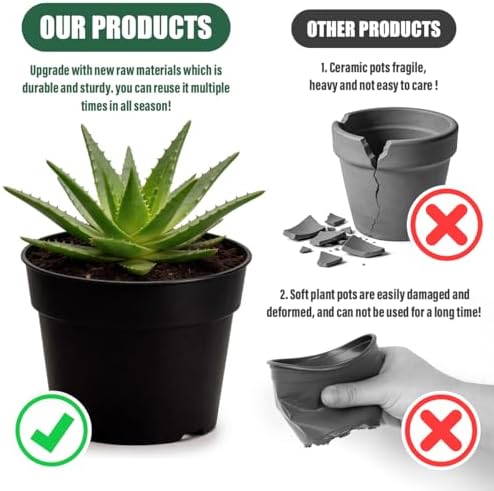 RooTrimmer 50 Pack 6 Inch Nursery Pots, Plastic Flower Pots, Thick Plant Pots with Drainage Hole for Planting Outdoor/Indoor Plants Succulent Herb (Black) - Image 4