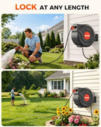 Retractable Garden Hose Reel 130 FT 1/2 Inch 180° Swivel Automatic Slow Return Any Length Lock Hose Reels for Outside 9 Pattern Sprayer Nozzle UV Resistant - Image 5