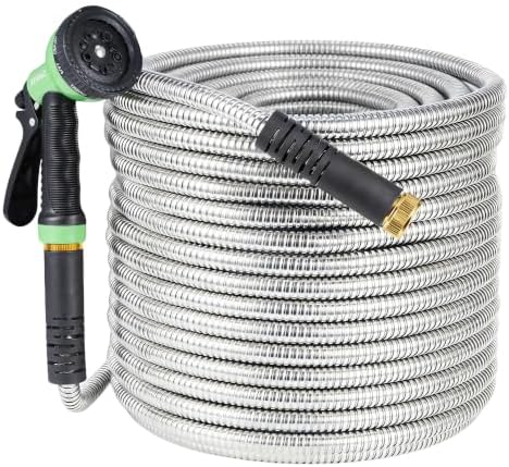 150FT Heavy‑Duty Stainless Steel Garden Hose with Spray Nozzle by Unknown