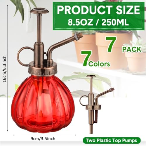 Maxdot 7 Pcs Colorful Glass Plant Mister Spray Bottle 250ml Vintage Pumpkin Spritzer with Bronze Top Pump 6.3" Tall Small Decorative Spritzer One Hand Watering Can for Plants Cleaning Gifts - Image 2