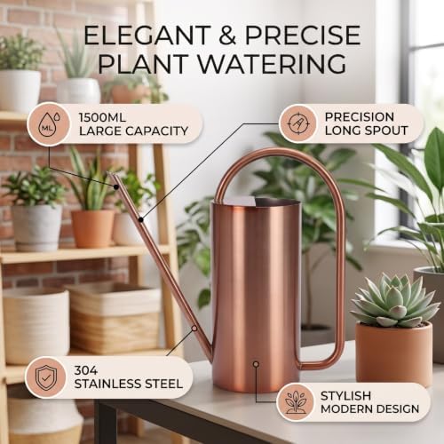 Long Spout Watering Can, 1500ml 304 Stainless Steel (Bronze) - Image 7