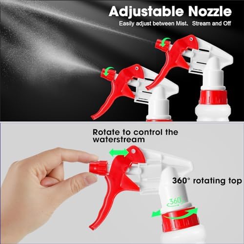 Gerrii 12 Pcs 24 oz Plastic Spray Bottles Adjustable Nozzle, Red - Image 4