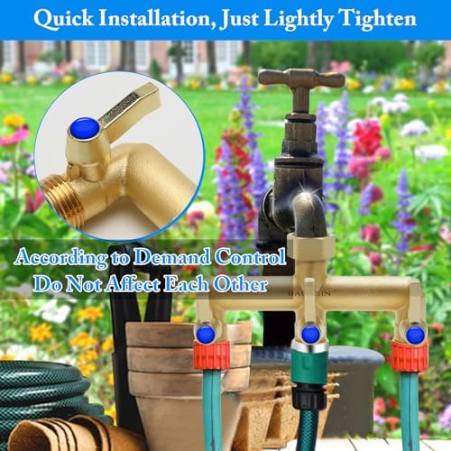 Brass Garden Hose Splitter, 3 Way Hose Splitter, Outdoor Hose Splitter, Outlet for Regulating and Shutting Off Water Flow - Image 6