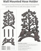 Cast Iron Garden Hose Holder Heavy Duty - Rustic Wall Mount Water Hose Hanger Reel Organizer, Decorative Birds & Branch Design, Vintage Outdoor Garden Yard Patio Storage Rack, Black-Brown - Image 3