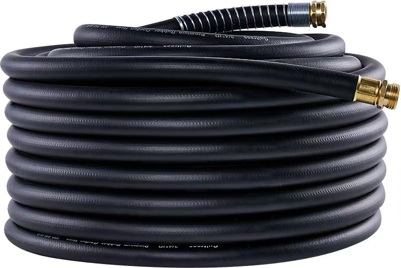 Guitrees Garden Hose 100FT x 3/4”, Heavy Duty Rubber Hose, Water Hose with Five-Layered Braiding, Male Female Fittings, 1000PSI Burst, 300PSI Working (Black) by Guitrees