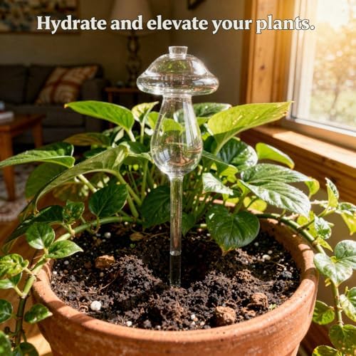 2Pcs Mushroom Plant Waterers, Iridescent Glass Self Watering Globes for Indoor and Outdoor Potted Plants, 9.1 in Plant Watering Spikes, Decorative Vacation Irrigation Devices for Home Use - Image 4