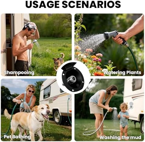 All-Metal RV Quick Connect Spray Port with G1/2" & GHT 3/4" Adapters, Exterior Water Hookup for Camper & Trailer, Stainless Steel Quick Connector, Magnetic Dustproof Cover, Rust & UV Resistant (Black) - Image 5