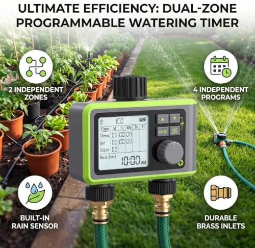 banapoy Sprinkler Timer 2 Zone Rain Sensor Auto Shutoff Programmable - Image 3