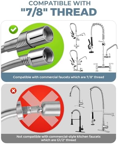 Commercial Sink Sprayer Head: 7/8"-20UNEF Black Pre Rinse Sprayer - 3.85 GPM High Pressure Pull Down Spray Head - Handheld Dish Sprayer Nozzle for Commercial Kitchen Faucet (Chrome Finished) - Image 3