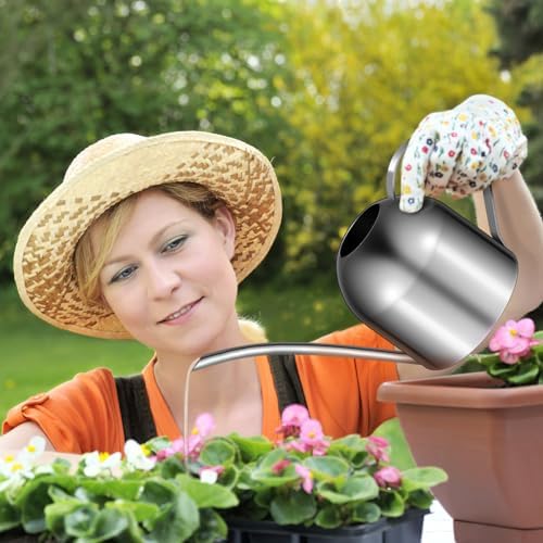 Yardwe Small Indoor Watering Can Plant Watering Can with Long Spout Stainless Steel Bonsai Watering Can Silver 1000ml - Image 2