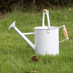 1 Gallon White Metal Watering Can with Wooden Handles by HORTICAN