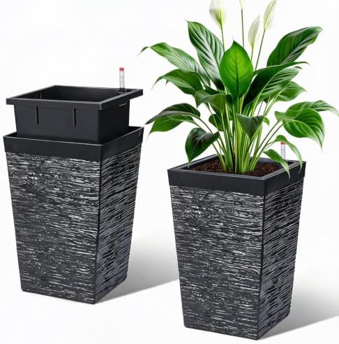 Tall Outdoor Planters Set of 2, 16" Planters for Outdoor Plants by STMHOM