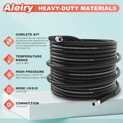 Sewer Jetter Kit for Pressure Washer,Water Jet Drain Cleaning Hose with Corner Rotating Button Spring Nose 1/4" NPT Sewer Cleaning Tool High-Pressure Nozzles,5800 PSI 100 FT - Image 2