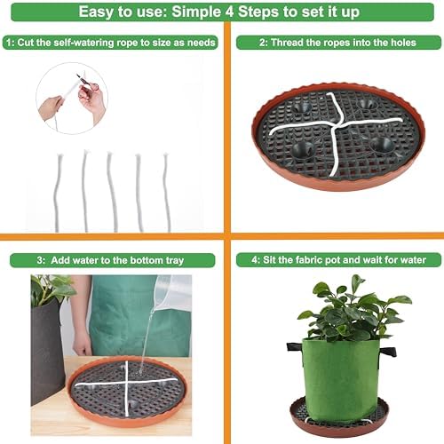 6 Pack 12.6 inch Self Watering Base for 1-5 Gallon Fabric Pot, Automatic Watering Tray System for Non-woven Grow Bag, Plastic Elevated Plant Flower Saucer Stand Growth Tent Greenhouse Indoor Outdoor - Image 4