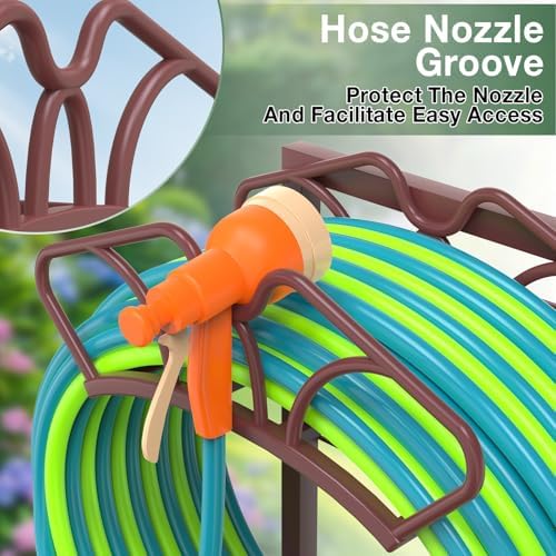 Qatsrin Garden Hose Holder with Large Basket, Heavy Duty Hose Reel, Bronze - Image 4