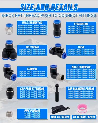 84PCS Quick Connect Air Hose Fitting Kit, Nylon Tubing Air Line - Image 2