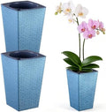 Self Watering Pots for Indoor Plants, 2 Pack Flower Pots Self Watering Planter 10.7" x 6.9" Plastic Pots African Violet Wick and Grow Pots Tall Orchid pots Square Large Plant Pots, Blue by Planterhoma