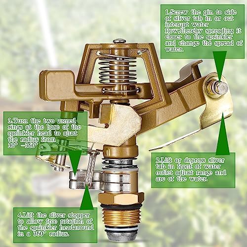Ferraycle 18 Pieces 1/2 Inch Brass Impact Sprinkler Head with Nozzles Heavy Duty Adjustable 0-360 Degrees Impulse Sprinkler Head Lawn Watering for Yard Irrigation - Image 6