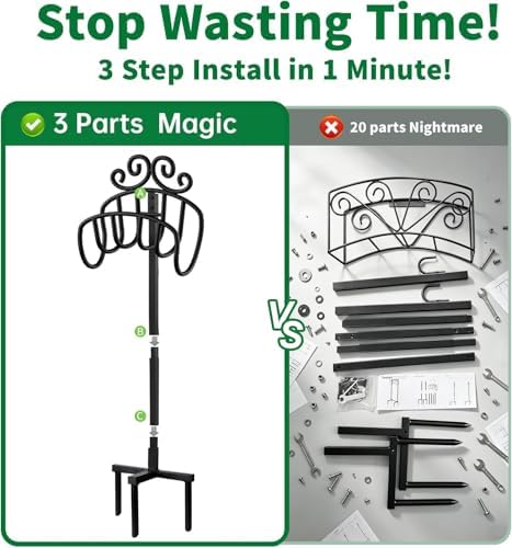 AMAGABELI GARDEN & HOME Hose Holder for Outside Freestanding 150 Feet Christmas Gift Heavy Duty Metal Detachable Rustproof Hose Stand Hanger Decorative Hose Storage With Ground Stakes Garden Lawn - Image 2