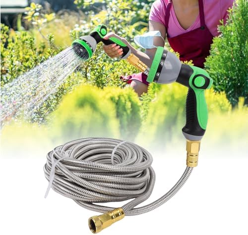Expandable Garden Hose, Lightweight Stainless Steel Water Hose with 10 Pattern Nozzle, Kink Free Leak Proof Heavy Duty Retractable for Outdoor, Lawn, Patio (100FT) - Image 4