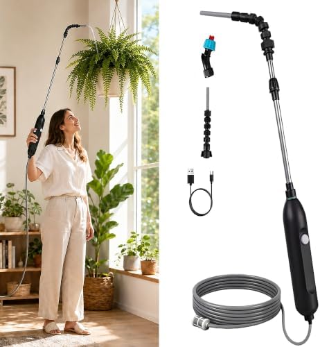 High Reach Plant Waterer for Indoor Plants, Electric Hanging Plant Waterer with 25.6"–35.4" Telescoping Watering Wand, 2000mAh Rechargeable Indoor Plant Watering Device with 6.8 ft Hose & Spray Nozzle by Unknown